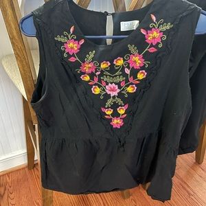 Time and Tru Black Embellished Peplum Blouse